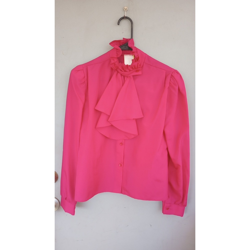 Vintage Blouse Magenta Fuschia Ruffles Size Medium‎ 70s 80s Coquette